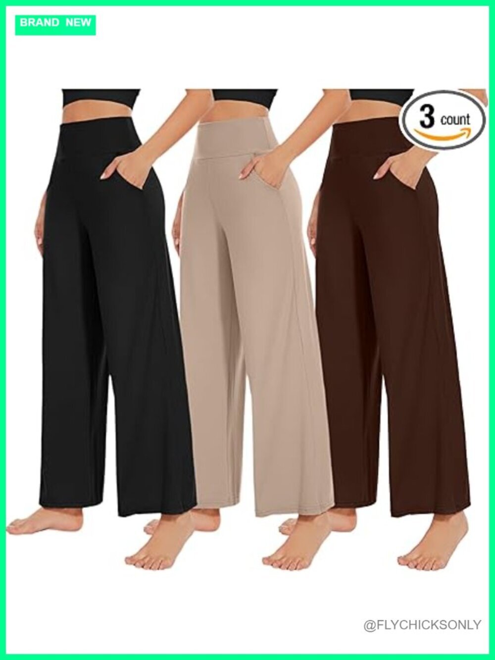 3 Pack Women's Wide Leg High Waist Pants with Pockets Lounge Yoga Sweatpants